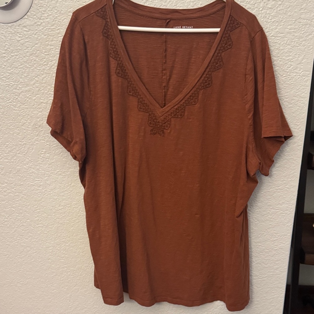 Lane Bryant Rust Brown V-Neck Short Sleeve Top